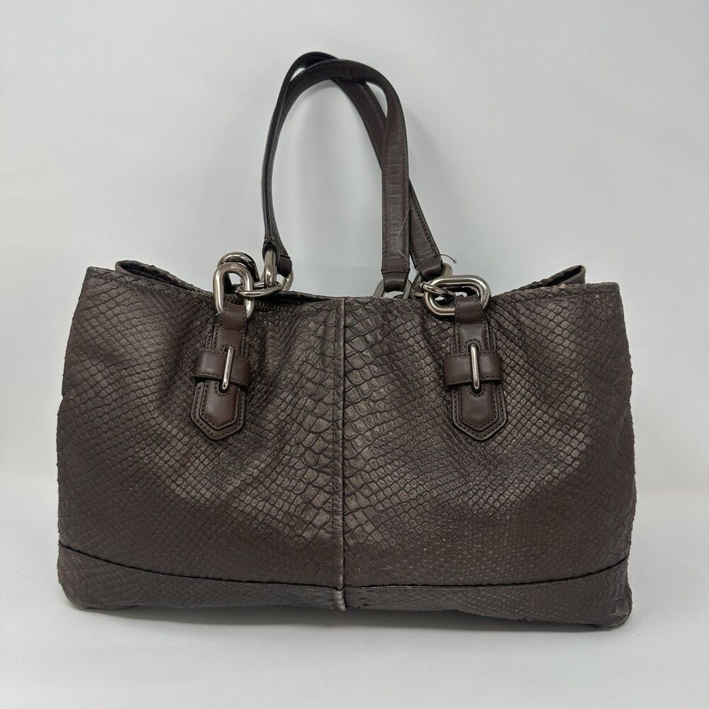 Coach 18741 Brown Bronze Python Embossed Leather Chelsey Jayden Satchel Purse - Picture 2 of 15